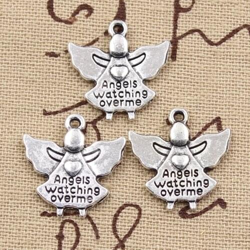 15pcs Charms guardian angel watching over me 20x19mm Antique Bronze Silver Color Pendants DIY Making Findings Handmade Jewelry