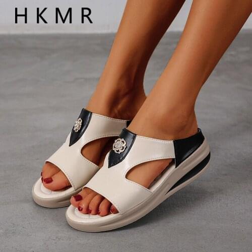 2021 New Elegant Comfortable Summer Casual Shoes Fashion Sandals Women Slippers Non-slip Wedges Sandals Hollow Cow Leather Shoes