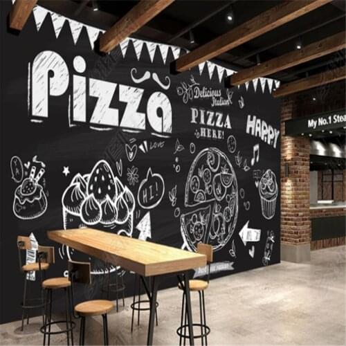Custom Chalk Hand Painted Mural Pizza Cake Shop Wallpapers Coffee Shop Restaurant Industrial Decor Wall Paper Papel De Parede 3d