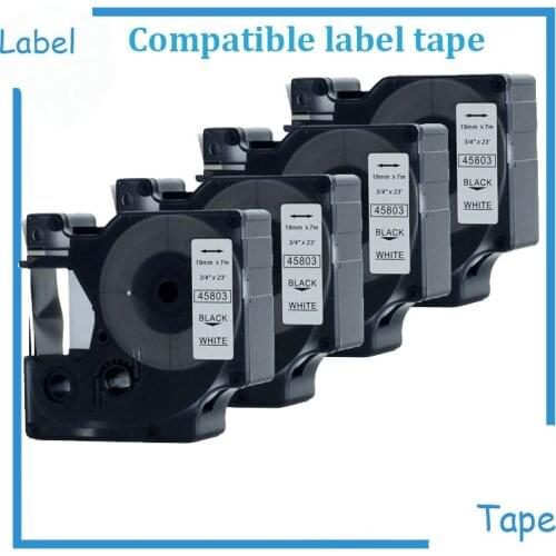 4PK Black on White Label Cassette Compatible for DYMOD1 45803 Label Tape 19mm 7m ( 3/4 x 23")