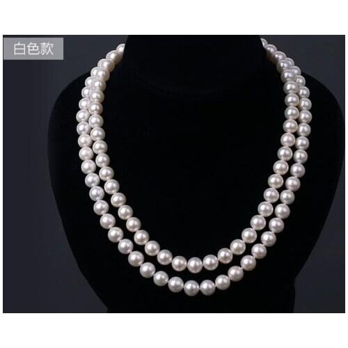 925s 2 rows 7-8mm south sea white round pearl necklace 18"19">free shipping