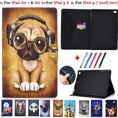Coque For iPad Air 2 Air 1 Case Animal PU Leather Funda For iPad 9.7 2017 2018 5th 6th Generation Cover For IPad 5 6 Case + Pen