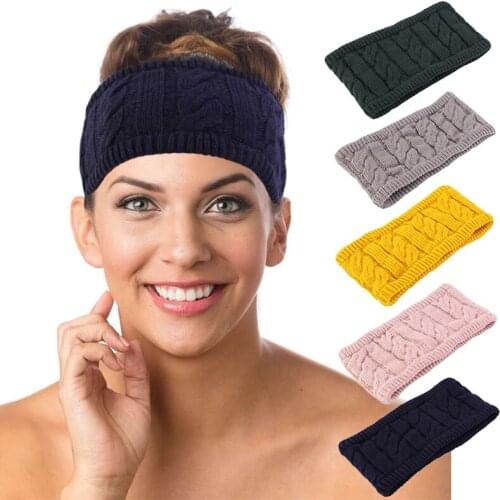 Double Layer Warmer Ear Knitted Headband For Women Crochet Bow Wide Stretch Hairband Headwrap Hair Accessories Lady Turban