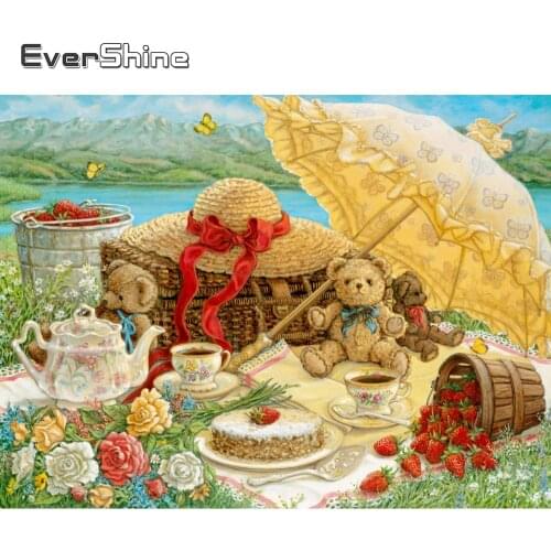 Evershine Diamond Painting Landscape Picture Of Rhinestone Diamond Embroidery Bear Cross Stitch Set Mosaic Cartoon Home Decor