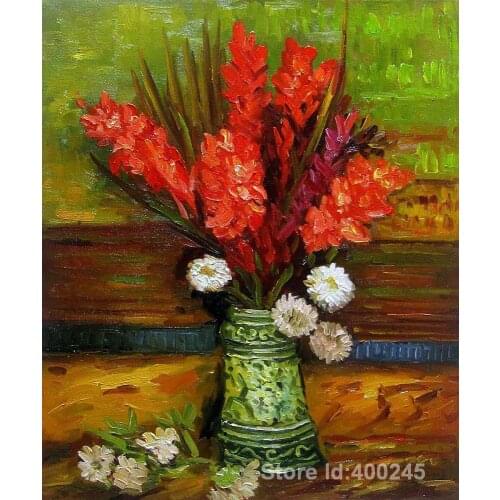 Hand painting art Vase with Red Gladioli of Vincent Van Gogh reproduction oil Canvas Handmade High quality