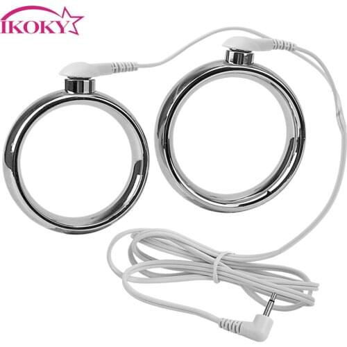 IKOKY Electric Shock Cock Rings Male Chastity Penis Rings Sex Toys for Men Stainless Steel Delay Ejaculation Adult Games