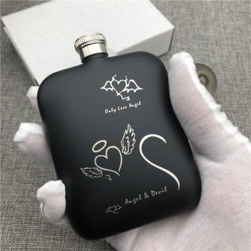 Customized Angel and Devil 304 Stainless Steel Hip Flask 6 OZ Food Grade Pocket flask with Funnle Alcohol Wiskey Flagon Drink