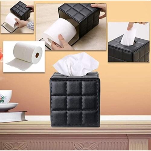 Pu Leather Tissue Box Holder, Square Napkin Holder Pumping Paper Case Dispenser, Facial Tissue Holder With Magnetic Bottom