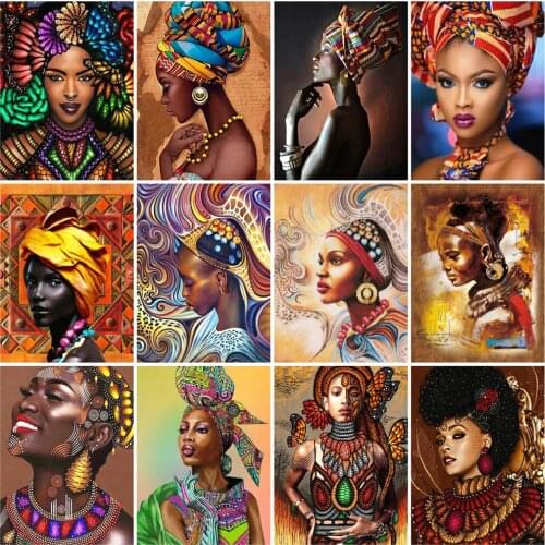 African Woman Oil Painting Drawing On Canvas HandPainted Art Gift DIY Pictures Coloring By Number Figure Kits Home Decor