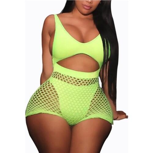 BKLD Rompers Womens Jumpsuit Sexy Sleeveless Backless Hollow Out Mesh Romper 2019 Summer New See-through Noen Romper Women