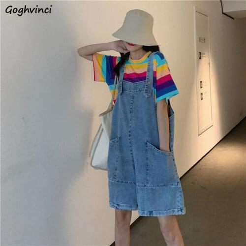 Rompers Women Sleeveless Denim Overalls Summer Loose Fashion Korean Style Simple Baggy Harajuku Streetwear Teens Chic Leisure
