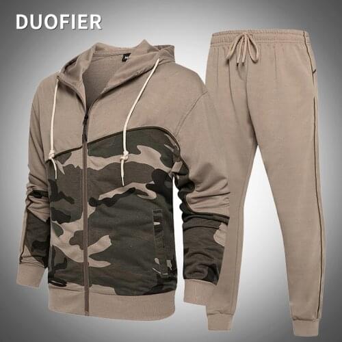 Men Tracksuit Hooded Outerwear Autumn Sporting Male Fitness Camouflage Hoodie Set Sweatshirts Jacket + Pants Loose Casual Sets