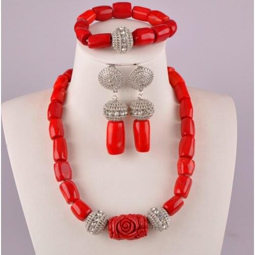 Pretty red coral beads nigerian wedding african coral jewelry set