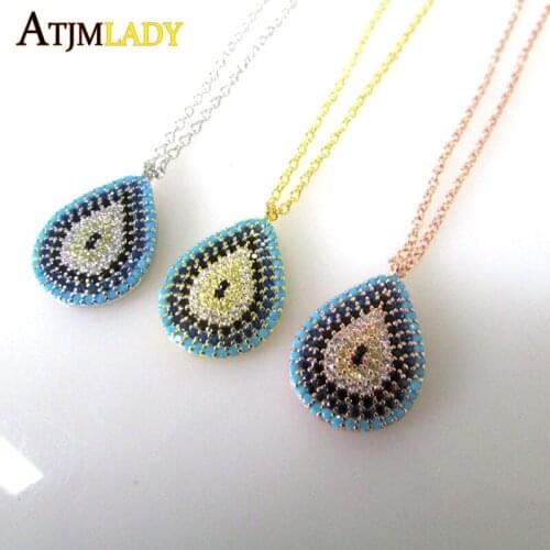 Maxi Necklace Collier Collares New 925 Sterling silver Colorful Summer Color Tear Drop Pendant Pave Turquoises Women Necklace