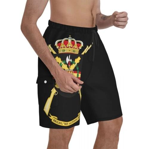 Former Coat Of Arms Of The 2nd Spanish Legion Brigade King Alfonso Male Shorts Pocket beach pants Beach Breathable Creative