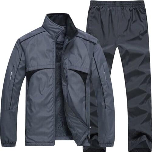 New Man Set winter thick warm Mens Sportswear 2 Piece Sets Sports Suit Jacket+Pant joggers Sweatsuit Male Tracksuit size L~5XL