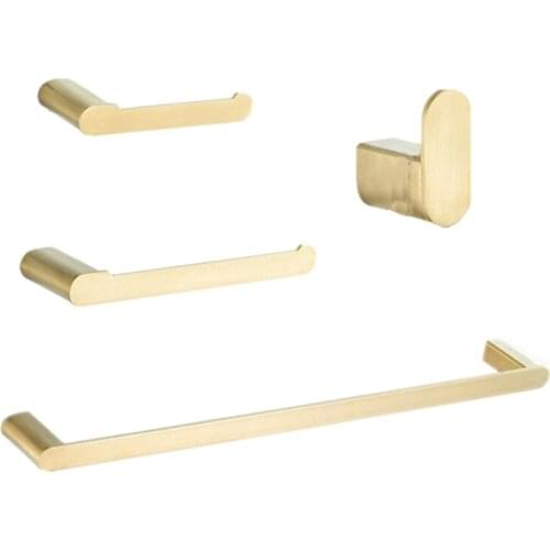 4-Piece Bath Set SUS304 Sstainless Steel Single Towel Holder Brushed Gold Hook Bathroom Accessories Toilet Roll Paper Holder