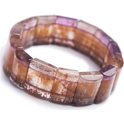 Natural Cacoxenite Rutilated Quartz Bracelets Women Stretch Crystal Rectangle Bead Natural Rutilated Quartz Bangle Bracelet