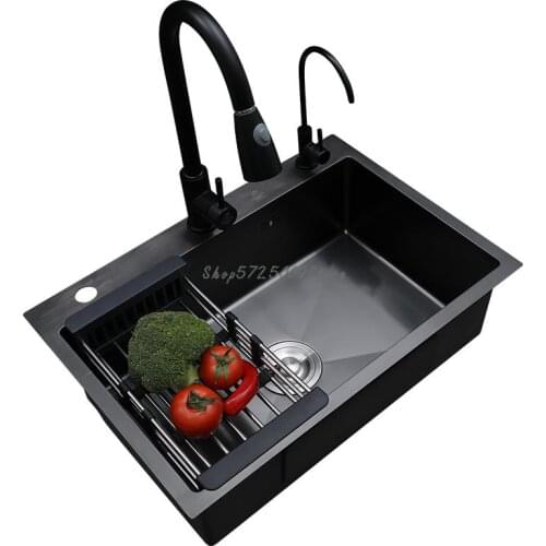 German Black Nano Sink Single Tank Household Kitchen 304 Stainless Steel Manual Sink Sink