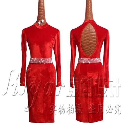 New Latin dance skirt competition skirt performance Skirt Adult custom childrens red open back long sleeve dance skirt