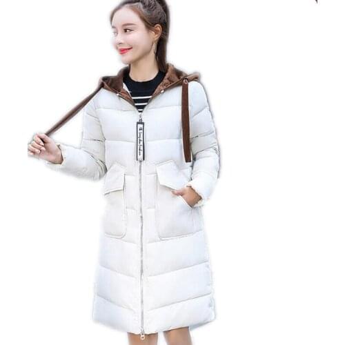 Long Sleeve New Winter Women Down Cotton Jacket 2018 Hooded Fashion Winter Coats Female Thicken Slim Outerwear Casual ParkasQ864