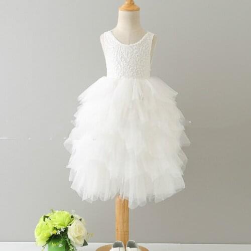 2017 New Summer Sleeveless Princess Lash Lace Party Dress Yarn Cake Flower Girl Dress for Wedings