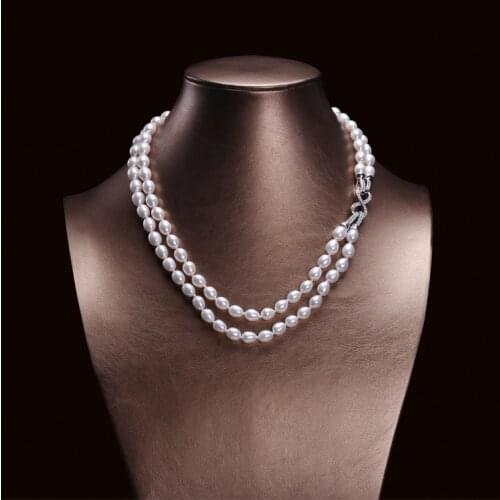 Genuine Rice Pearl Necklace Double Strand Choker Women Sweater Necklace Dural Use Pearl Jewelry Lady Gifts