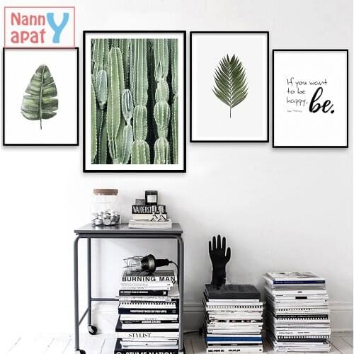 Simple Nordic Style Leaves Cactus Canvas Poster Print Motivational Quotes Wall Art Painting Picture Modern Living Room Decor