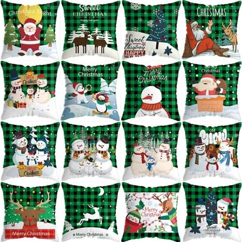 Christmas Decorations Green Plaid Series Cushion Cover Sofa Car Pillow Case Party Cushion Cover Short Plush Pillow Home Decor