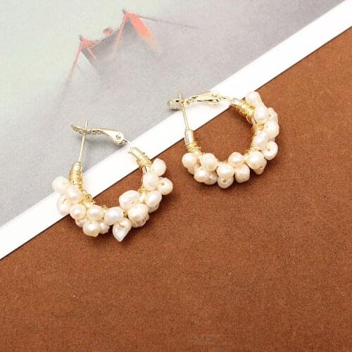 WT-MPE007 Bohe style natural freshwater pearl earring irregular pearl beads earring with brass wire wrapped fashion jewelry