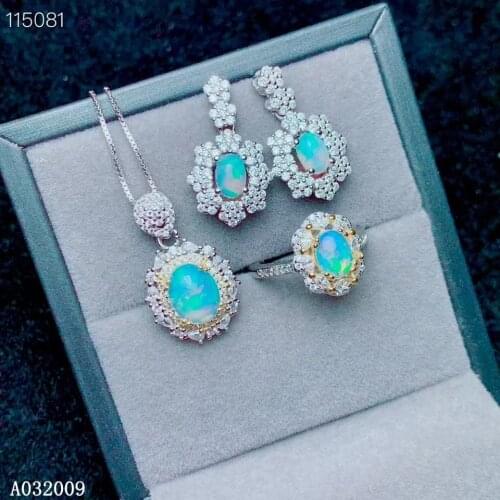 KJJEAXCMY fine jewelry 925 sterling silver inlaid natural white opal earrings ring pendant luxury girl suit support test