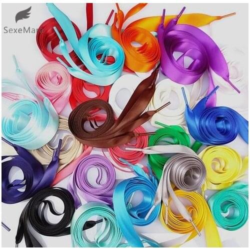 SexeMara 1PAIR Fashion 80CM Flat Silk Ribbon Shoelaces Shoe Laces Sneaker Sport Shoes Lace One Pair Drop Shipping