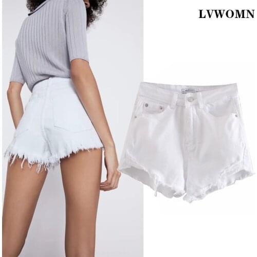 LVWOMN Za Women White Shorts 2021 Fashion Casual Summer Denim Shorts High Waists Sexy Short Jeans Hot Ladies Black Colors Short