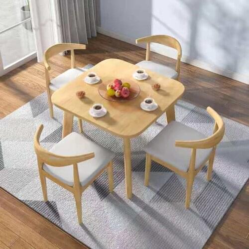Nordic solid wood dining table small family size small four square table log style 2-4 people square dining table and chair comb