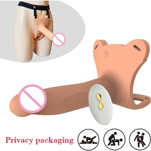 Penis Sleeve Enlarger Extender Strapon Harness for Men Strap on Realistic Belt Sex Toys Hollow Realistic Dildo