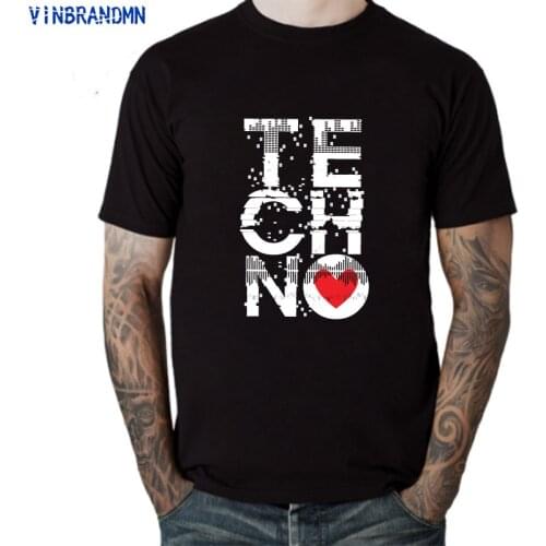 Vinbrandmn 2021 New Arrival Vintage Love Techno Music Personalized men T Shirt Costumes Teenager Round Neck short sleeve tee Top