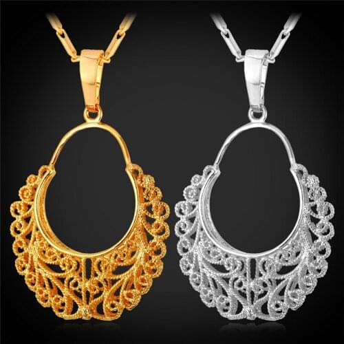 Vintage Hollow Out Flower Necklace & Pendant For Women Fashion Gold/Silver Color Jewelry P6771