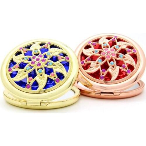 Vintage Gift Hand Mirrors Pocket Mirror Mini Portable Compact Mirror Girl Double-Side Folded Hollow Out Makeup Beauty Tools