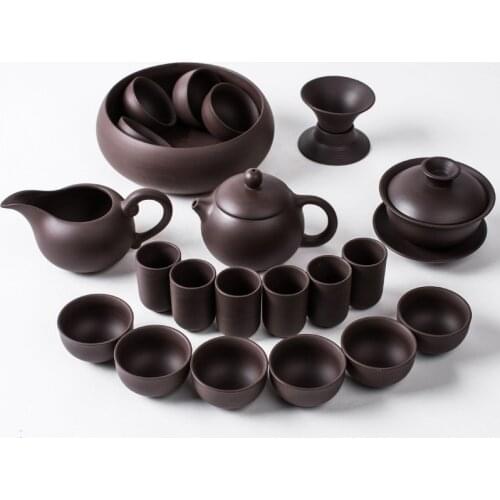 Yixing high-end Zisha tea sets raw ore purple mud handmade teapot tea cup set special