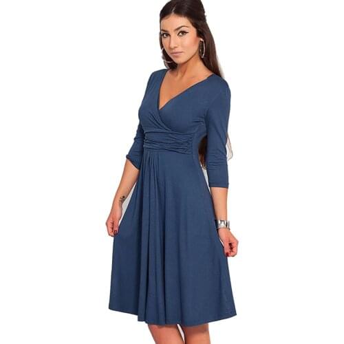 Aamikast Bodycon V-neck Three Quarter Sleeve New Fashion Hot Sale Women Dresses Spring Autumn Party Cocktail Casual Dresses