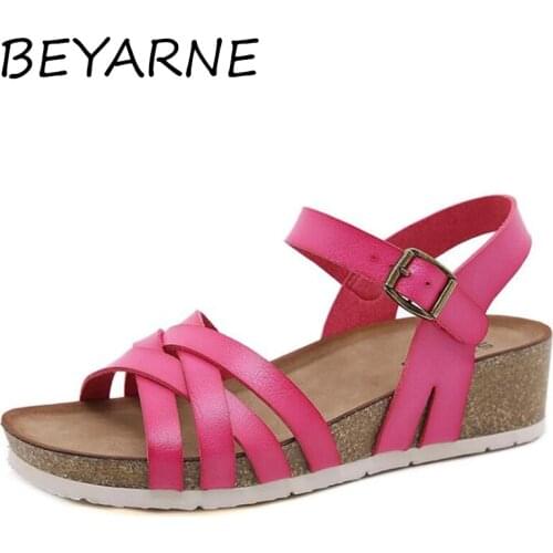 BEYARNEWedges Shoes For Women High Heels Sandals Summer Non-slip Beach Shoes Female Platform Cross Bandage Cork Rome Sandals