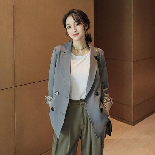 Spring Autumn 2020 Chic Suit Jacket Female Korean Loose British Style Lady Blazer Jacket Women Slim Double Breasted Top PR052