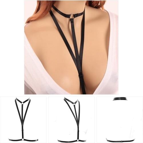 Fetish Punk Women Hollow Bra Harness Perspective Crop Tops Cage Bra Sexy Body Bondage Goth Harajuku Handmade Suspender Belt