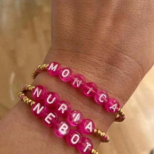 Hand-Made Small Gold Beads String Chain Mix And Match Pink Custom Name Women’s Personalized Bracelet Unique Exquisite Gift 2021