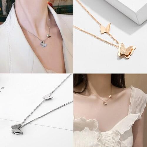 New Non-fading stainless steel Double butterfly gold silver color Necklace Women Choker Necklaces Pendants Femme Chain jewelry