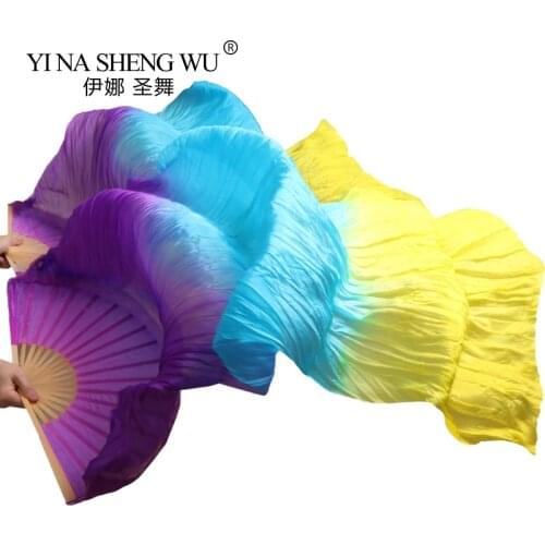 High Quality Real Silk /Imitation Silk Belly Dance Fans Bamboo Ribs Silk Fans 1Pair Belly Dance Performance Props Long Fans