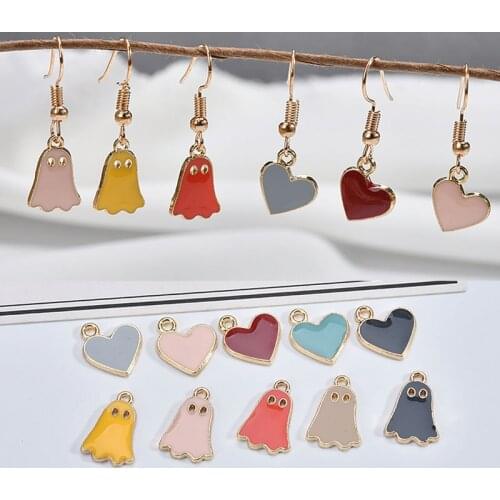 10pcs/lot Ghost Specter Halloween Charms Heart Enamel Pendant Fashion Jewelry Earring DIY Making Charms