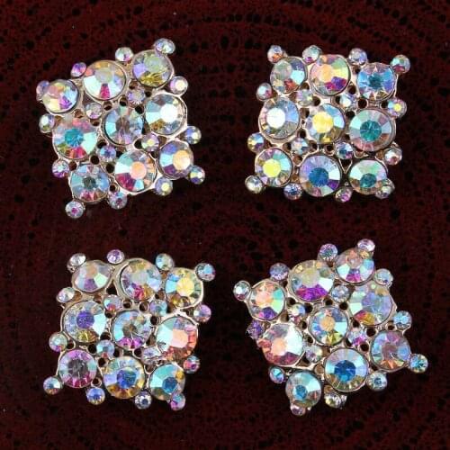 30pcs Sewing Craft 24X26mm Flatback Flower Cluster AB Crystal Rhinestone Button Lot Wedding Buckle Jewelry Craft
