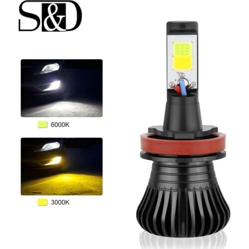 S&D Car Lights H11 LED Dual Color Fog Lights LED Headlight Fog Lamp Drving Bulbs 3000k 6000k Auto DC 12V 24V