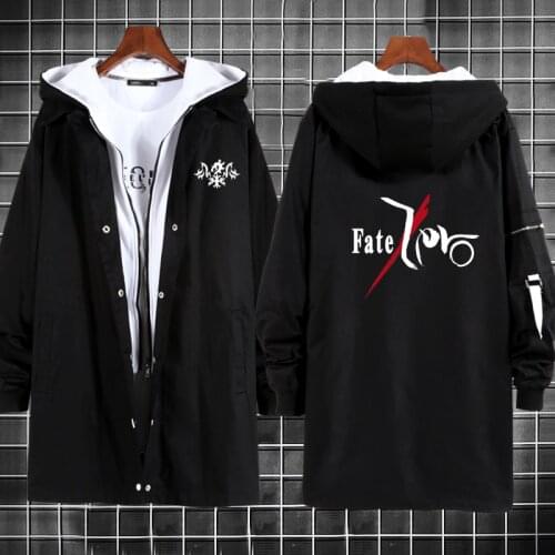 Fate/Stay Night black white Overcoat anime Long Trench Coat Saber Rin Tohsaka Cosplay Jacket Long Solid Windbreak Coat